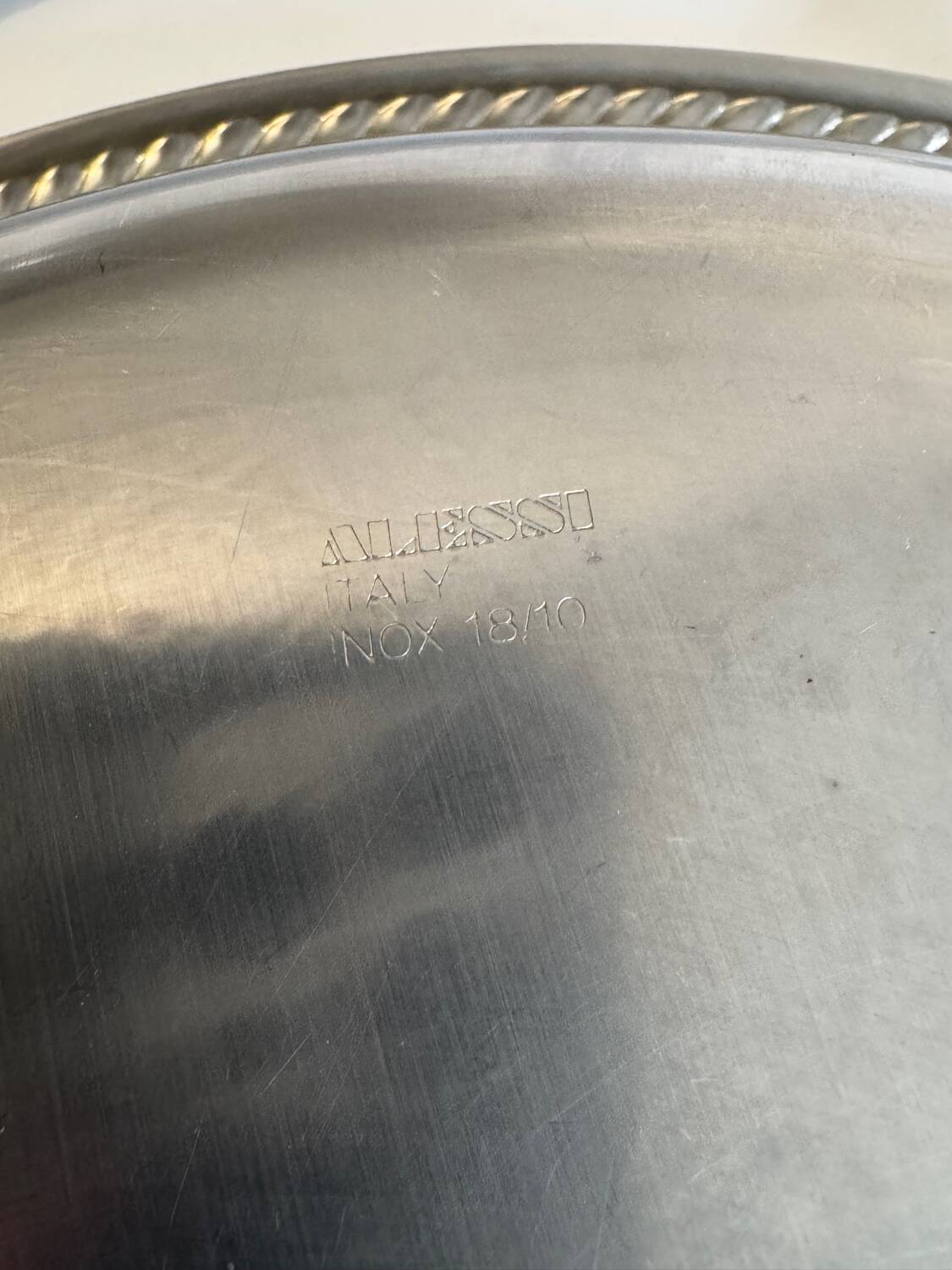 Vintage service tray Alessi Italy 28/10 stainless steel with handles