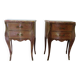 Pair of 2 Louis XV bedside tables - marquetry - 2 drawers - pink marble