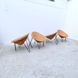 Set of 4 rattan and metal armchairs, France 1950