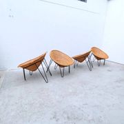 Set of 4 rattan and metal armchairs, France 1950