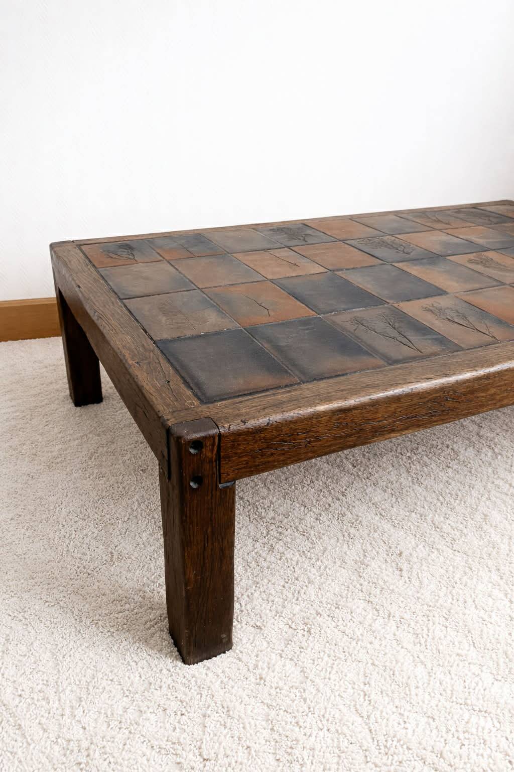 Herbarium coffee table in terracotta, Garnier style, circa 1960.