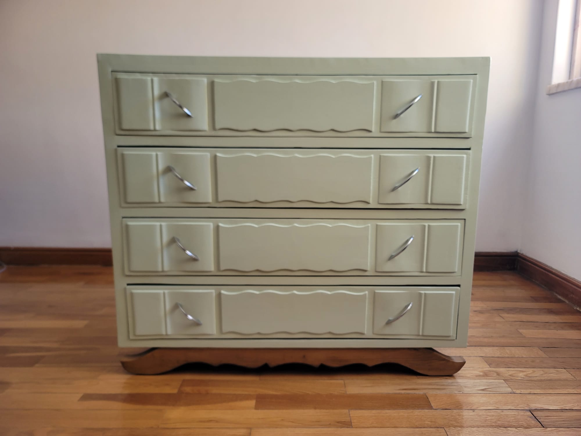 Vintage upcycled commode — mint green and natural wood