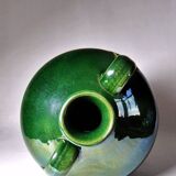Large vintage oil jar from the 50s-60s, green terracotta, Portugal