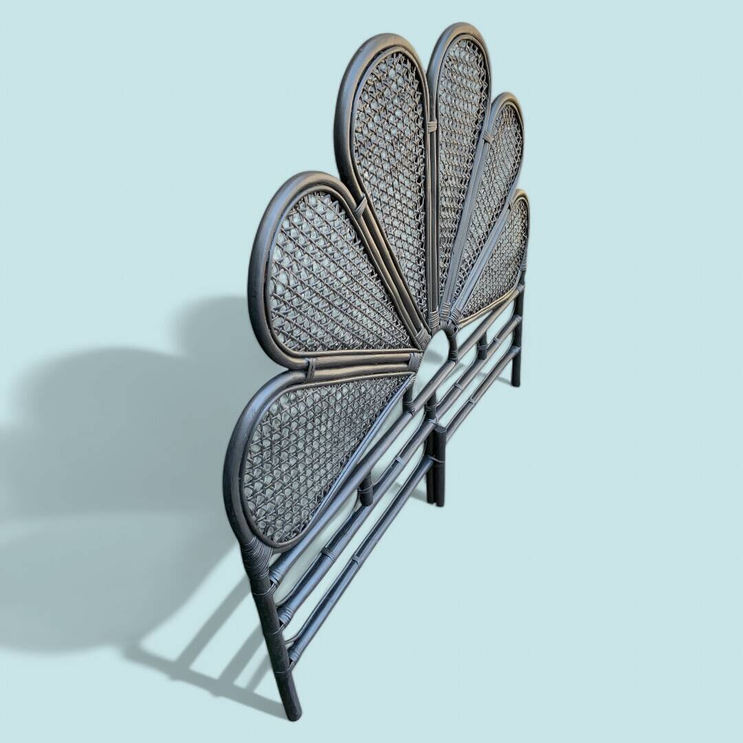 Vintage black rattan headboard 142cm