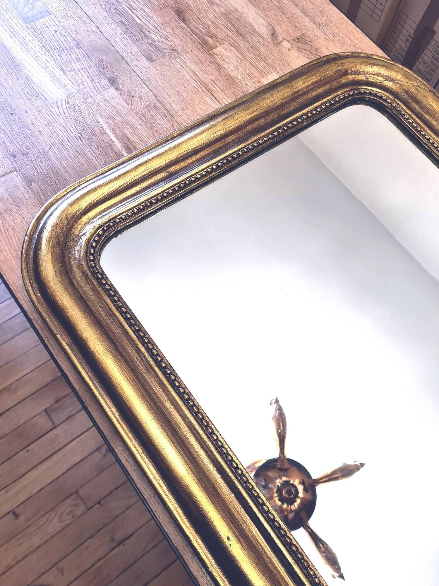 Old large Louis Phillipe mirror, gilded with gold leaf - Emilien"