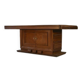 Solid oak table with central pedestal base and storage, Charles Dudouyt, 1950s