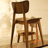 Trio of vintage 6157 chairs by Roger Landault leather and wood 1950