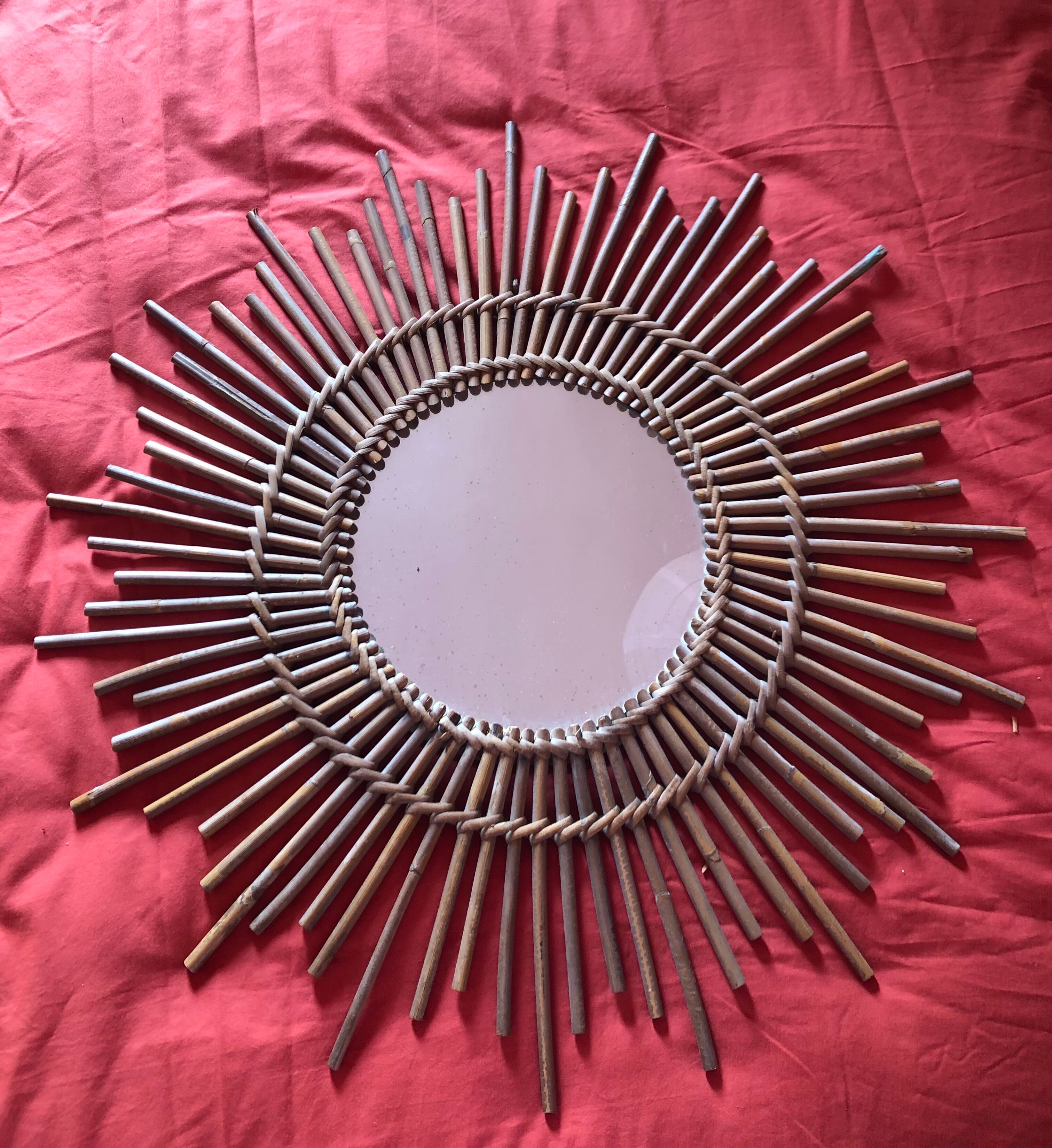 Vintage bamboo rattan mirror 50s