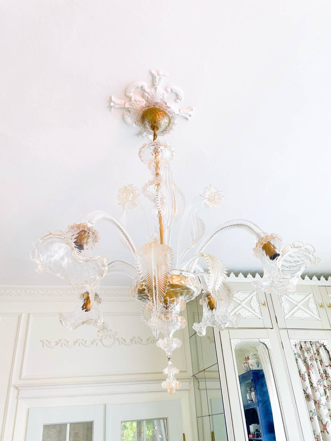 Grand lustre en verre de Murano – 5 bras tulipe