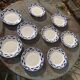 9 small plates, Courville model, Badonviller, made in France, blue geometric patterns