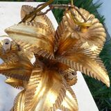 Hans Kogl palm tree chandelier in gilded metal, 3-light palm tree