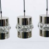Three Bakalowits pendant lamps in nickel, brass, and faceted crystal, Austria, 1950s.