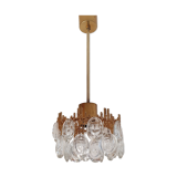 Lustre brutaliste en laiton avec pampilles en cristal