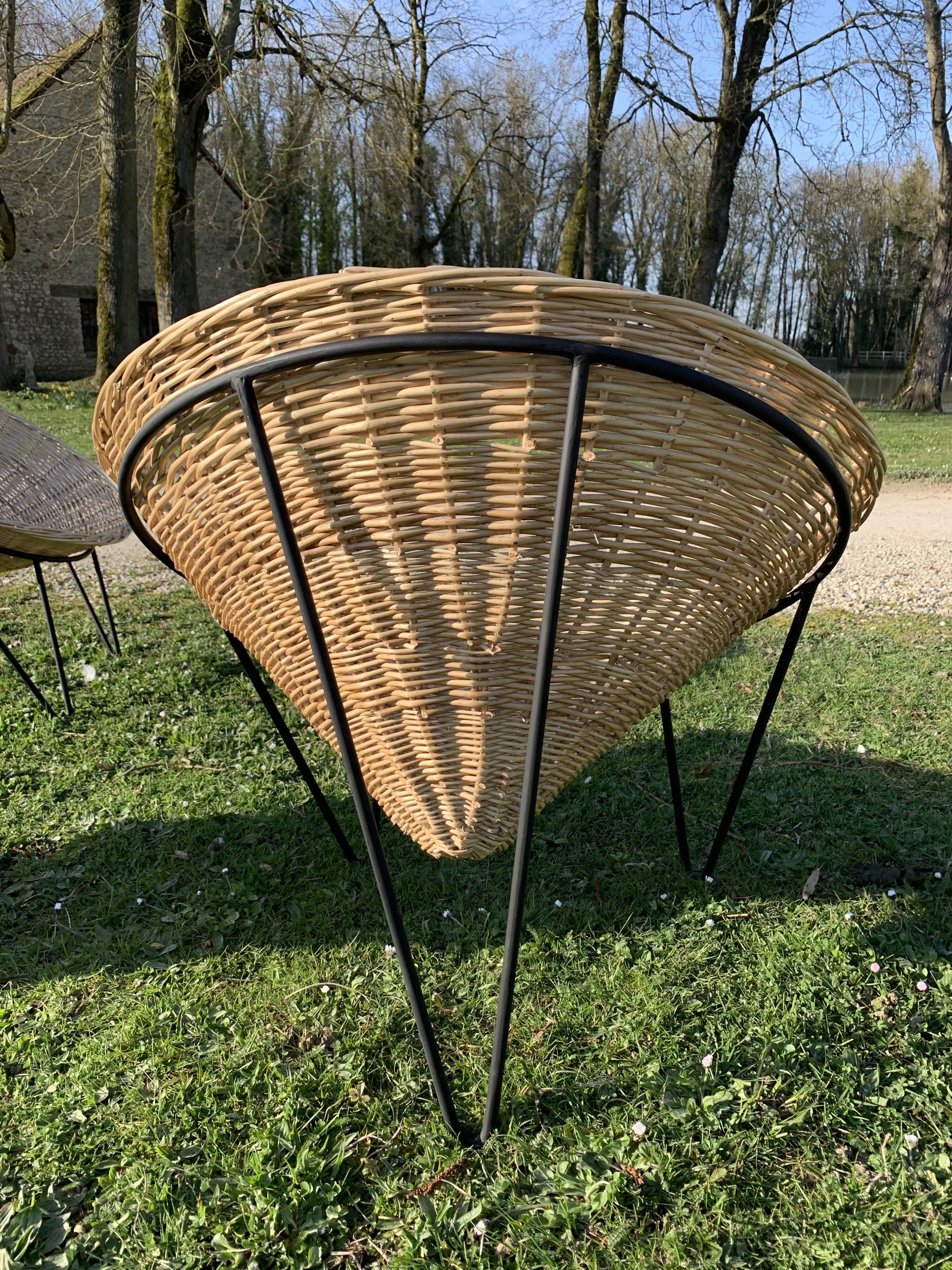 Pair of wicker basket armchairs