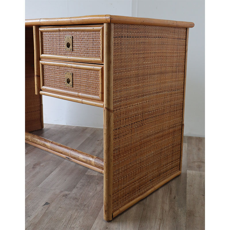 Bureau vintage Dal Vera en bambou et osier 1970