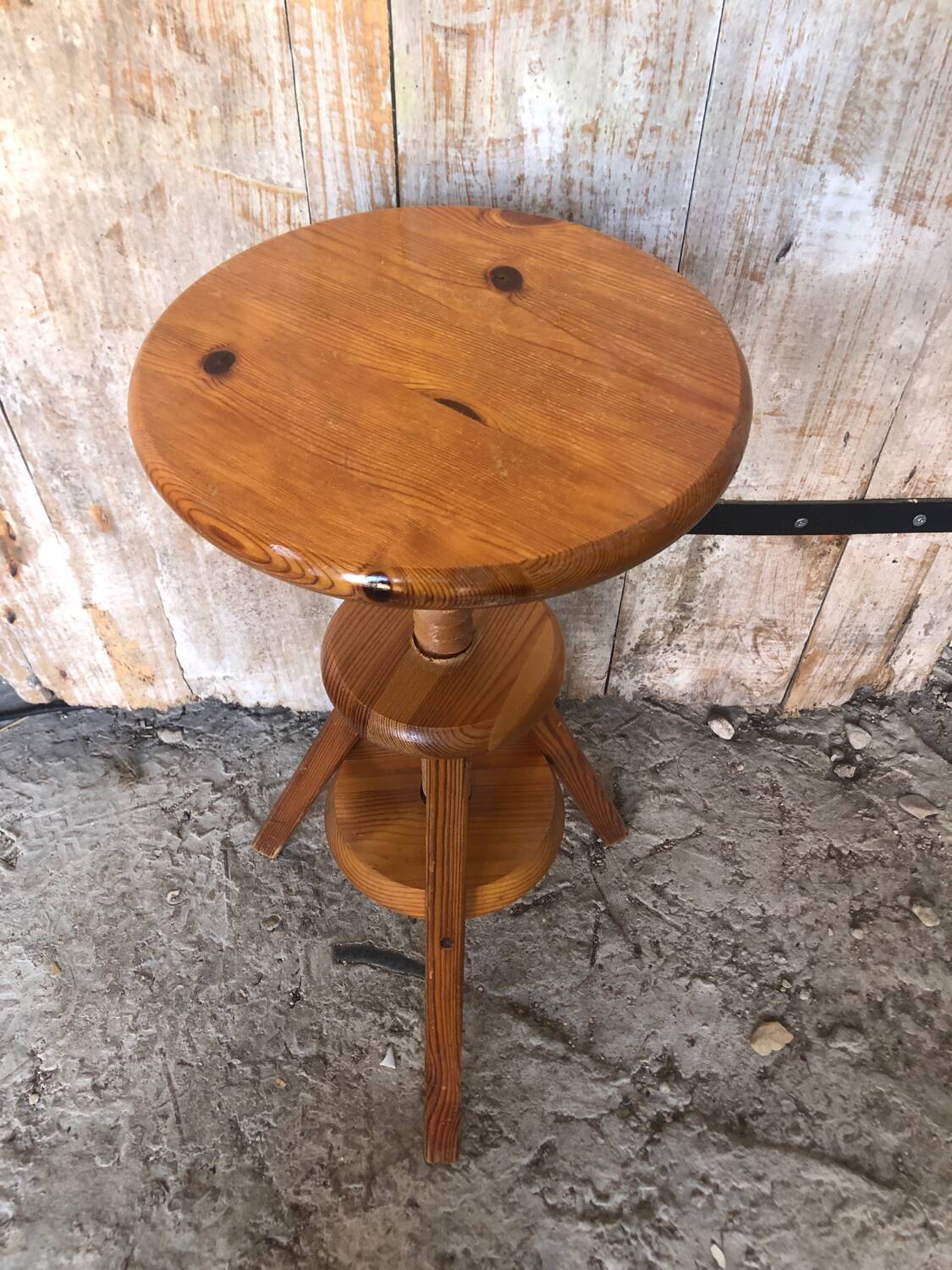 Vintage light wood tripod screw painter's stool