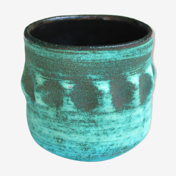 Blue green Accolay ceramic pot, 60s