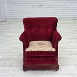 1970s, Danish armchair, red furniture velour, ash wood.