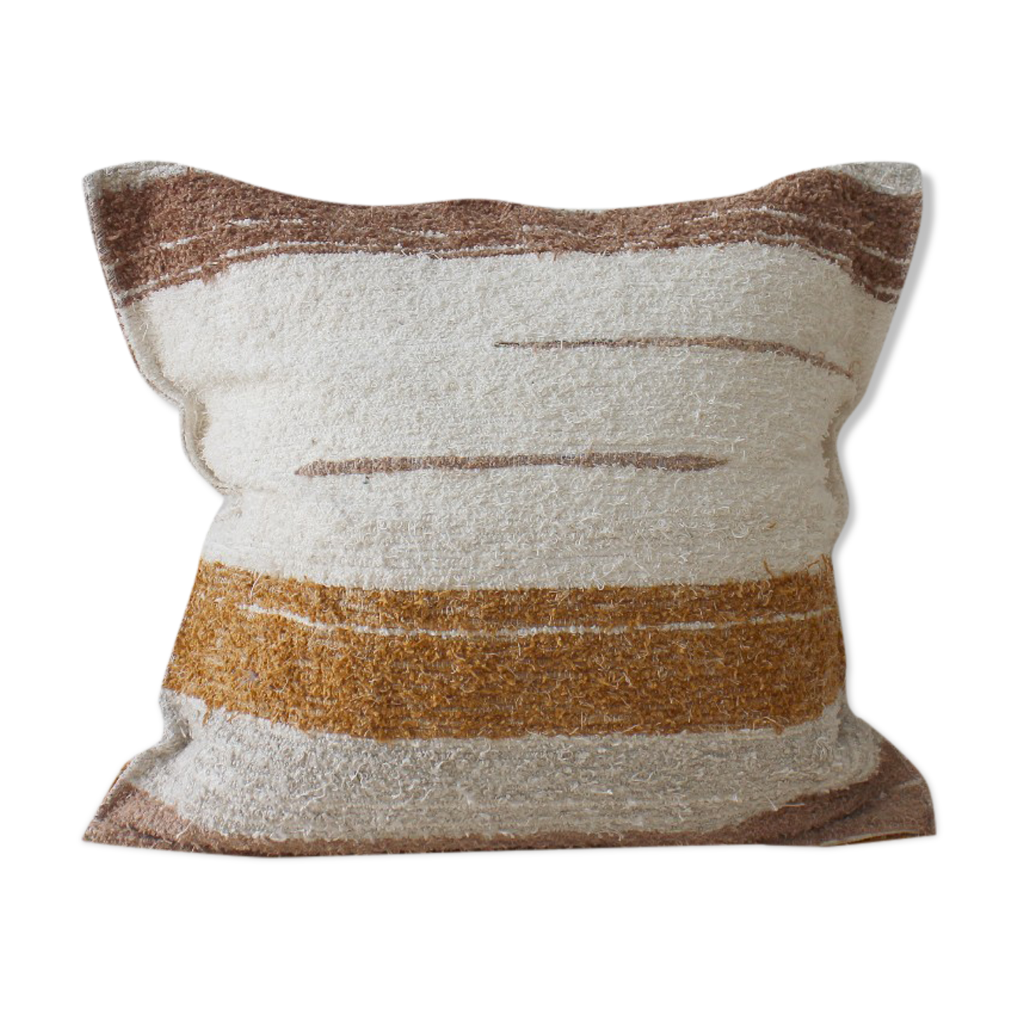 Housse de coussin artisanale - 60 x 60 cm - moka et blanc