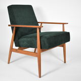 Vintage armchair "Fox", restored, green forest fabric, 60s