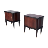 Pair of Mahogany Nightstands with in the Style of Tomaso Buzzi, Italy, 1950s