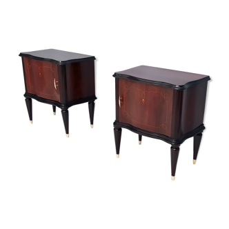 Pair of Mahogany Nightstands with in the Style of Tomaso Buzzi, Italy, 1950s