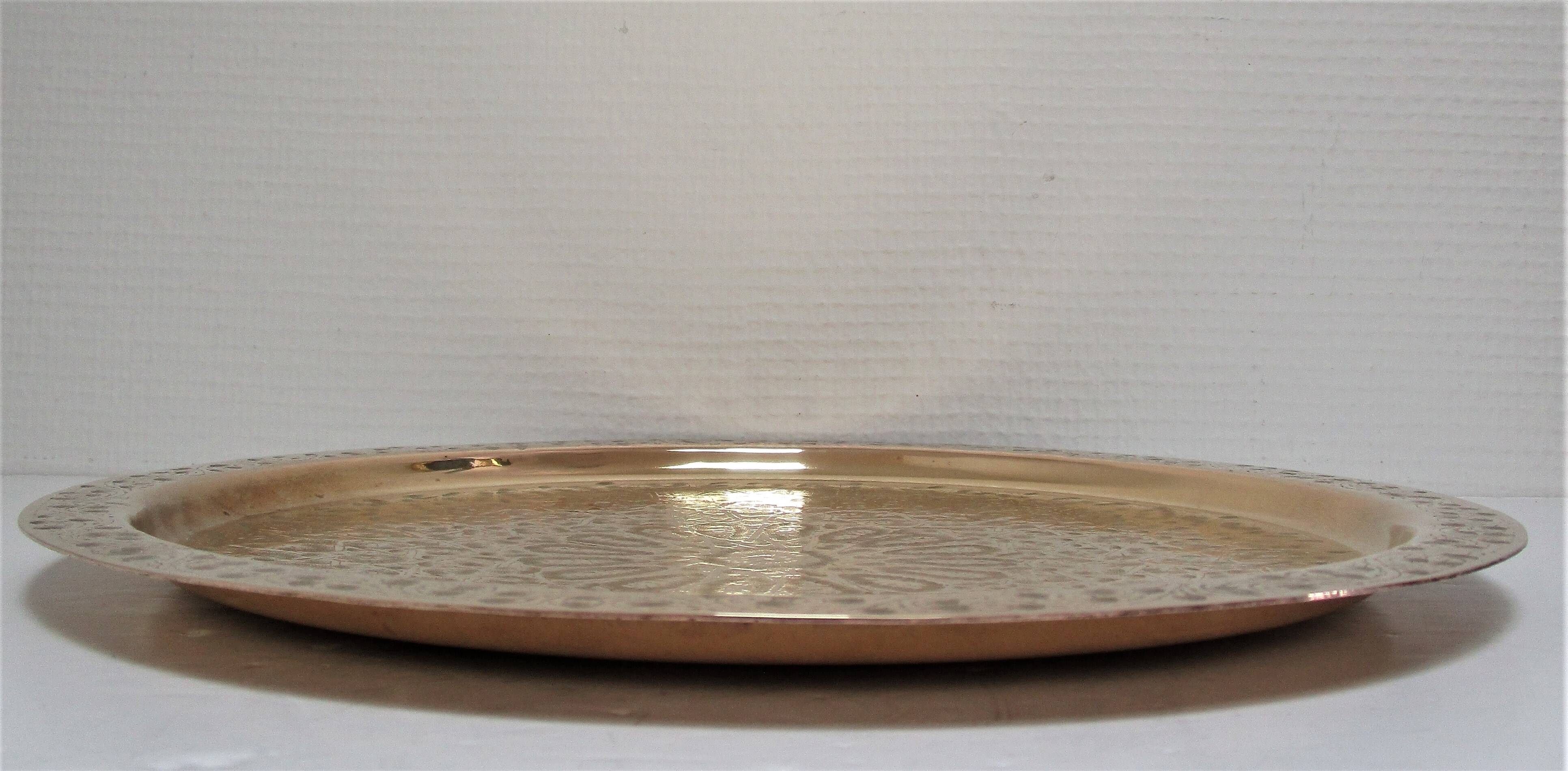 Solid brass tray signed oriental vintage