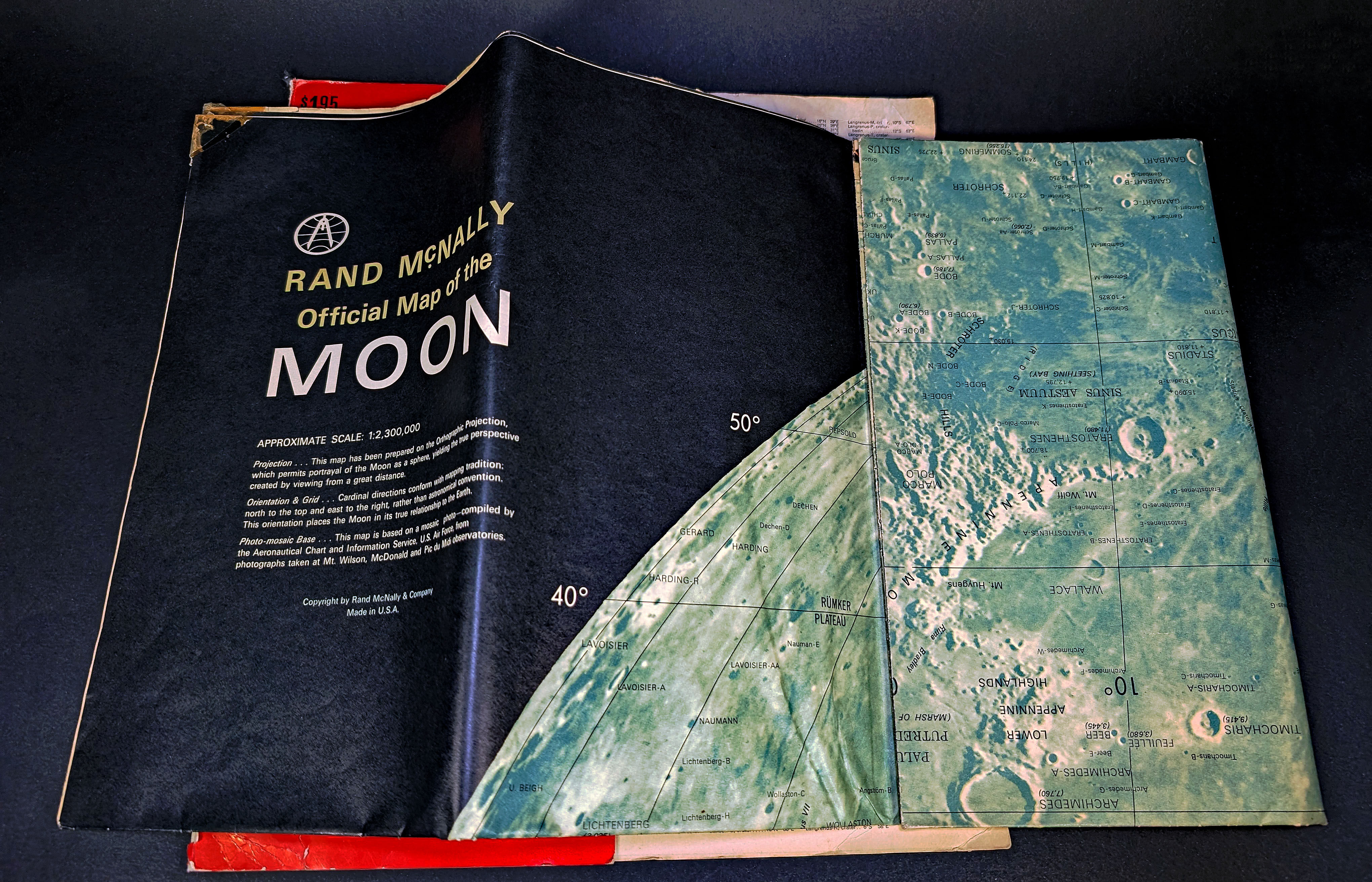 Large official map of the Moon Rand McNally, special 3D edition, USA.