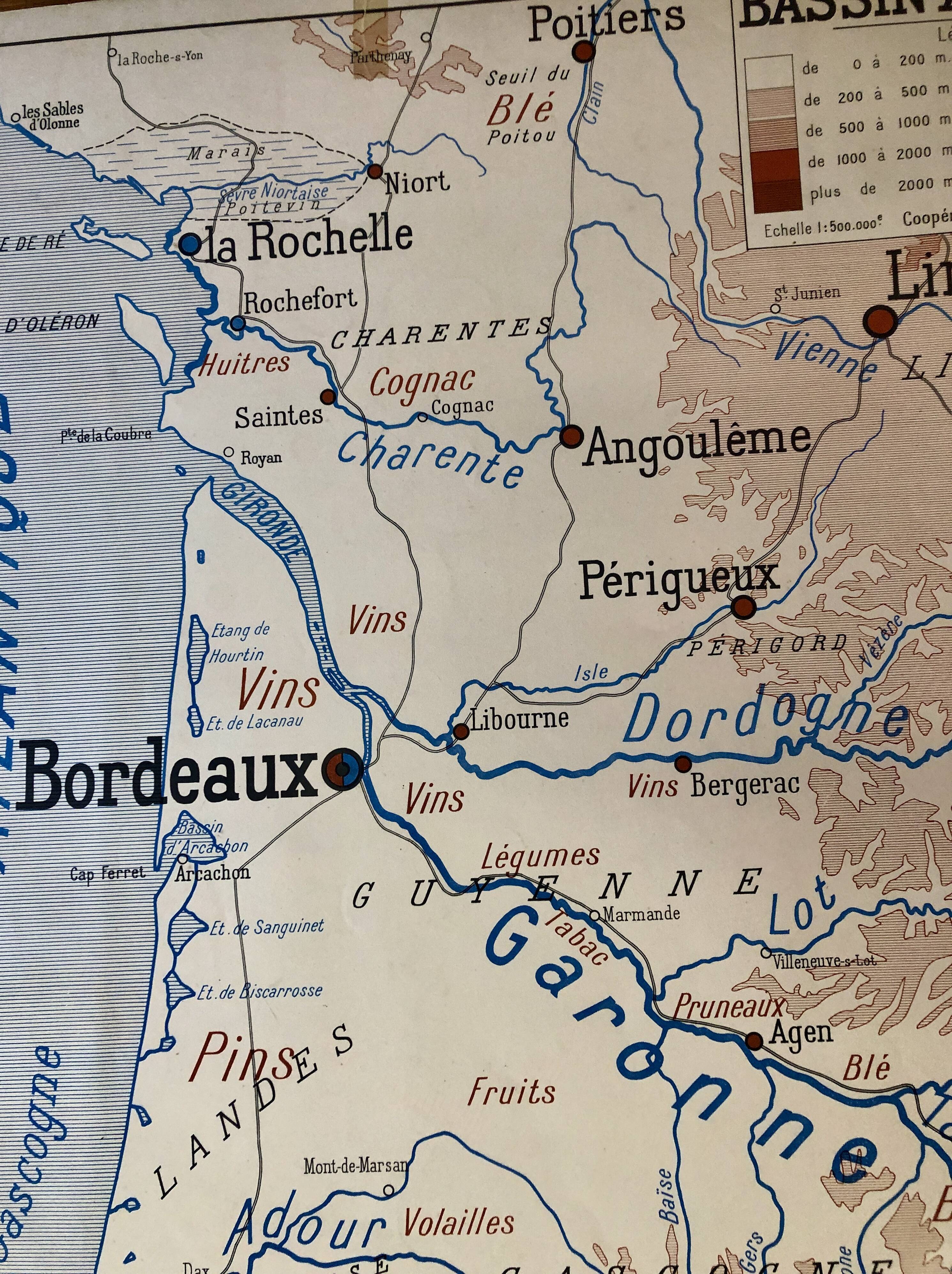 Map old region Marseille and Bordeaux
