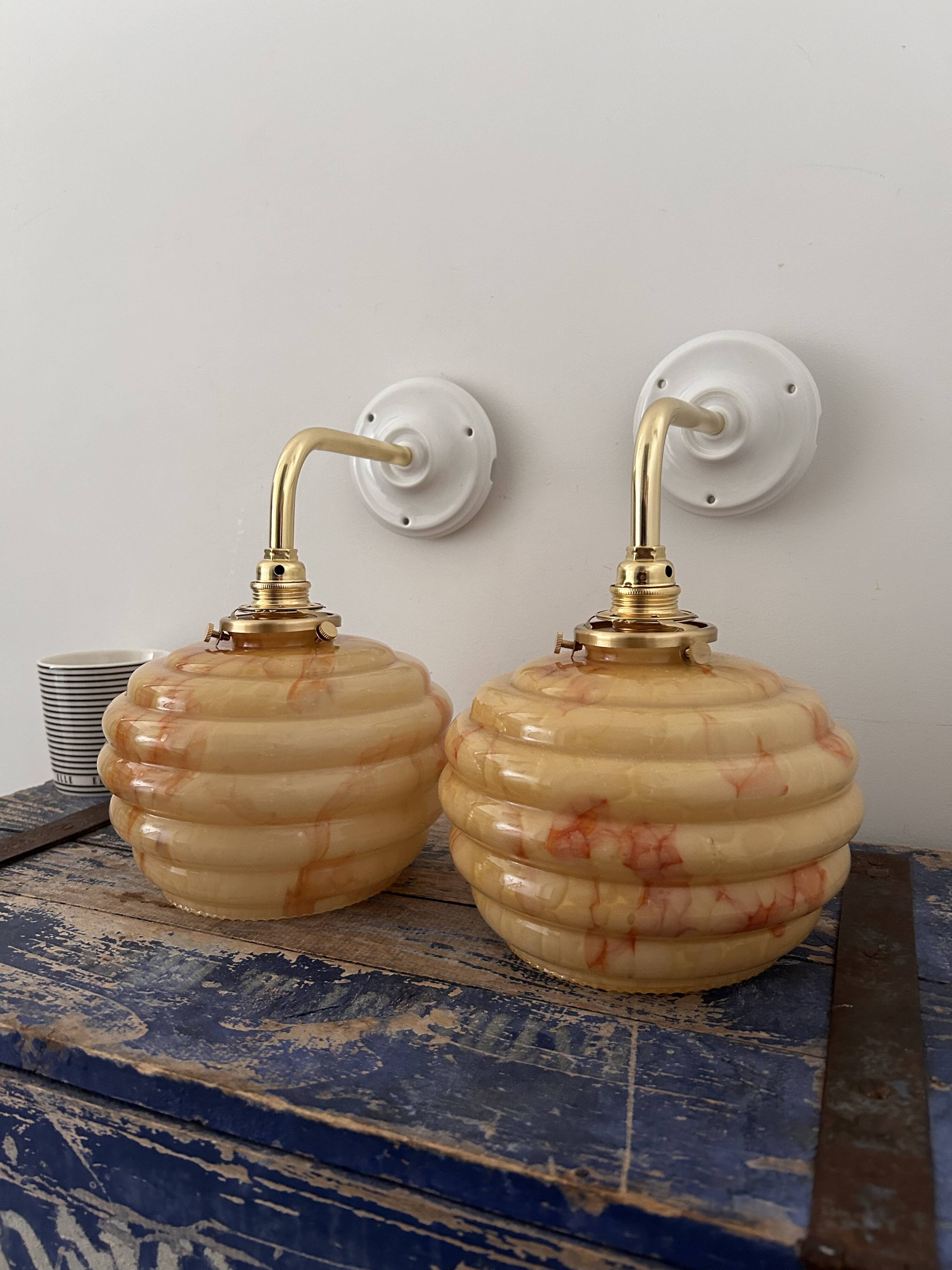 Pair of Art Deco globe wall lights