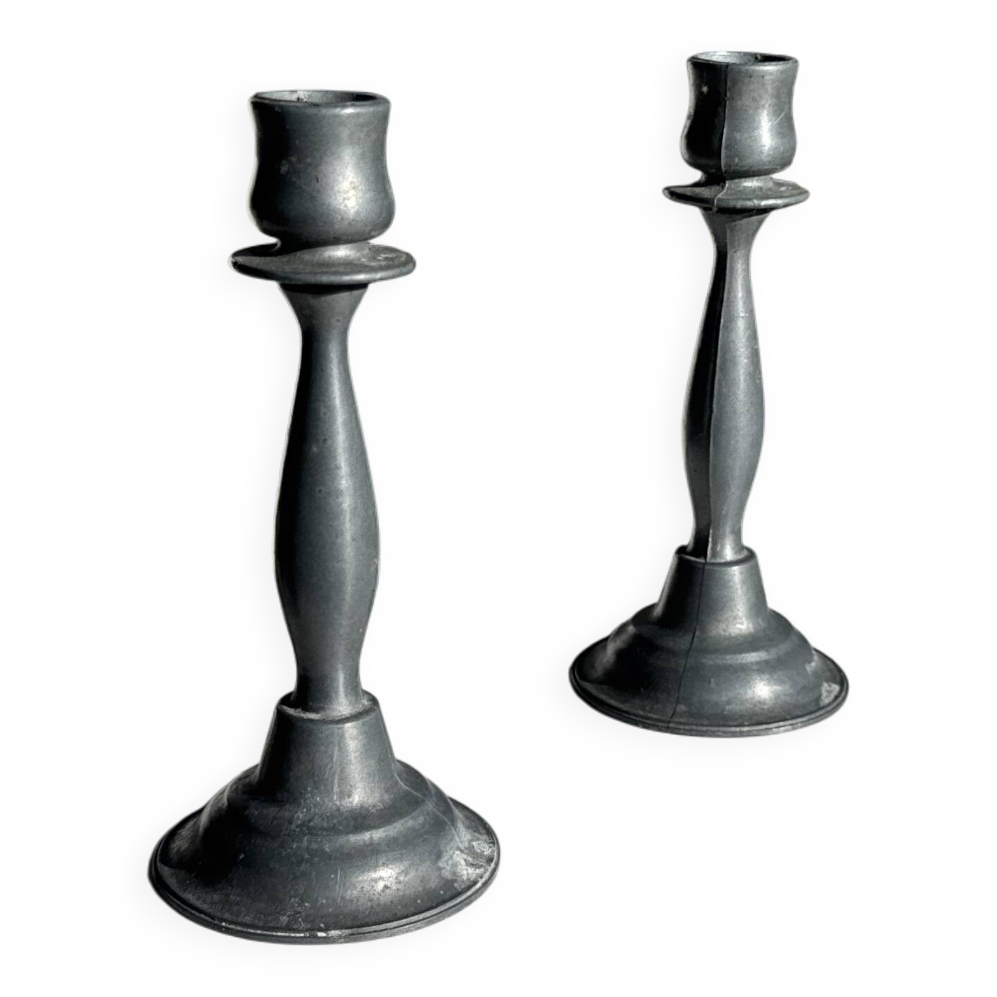 Pair of small fine candlesticks in tin H15.5