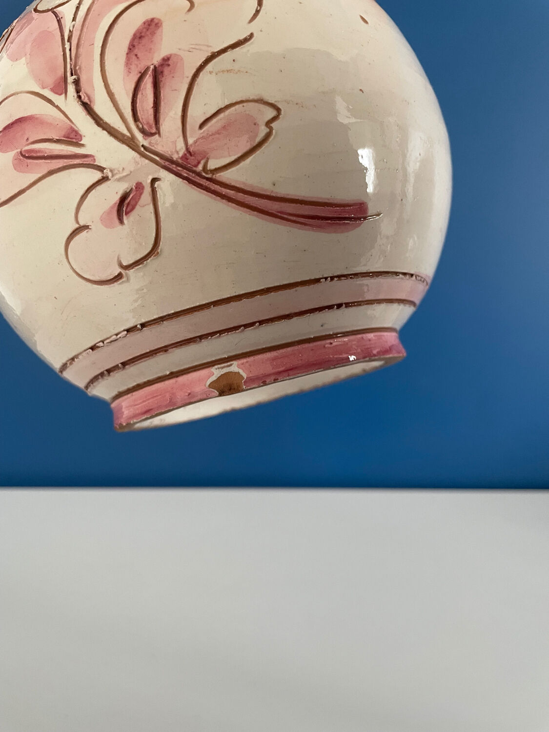 Italian pink and white pitcher vase