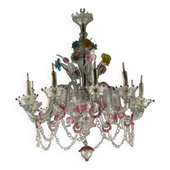 Lustre vénitien en verre de Murano multicolore, 10 bras de lumière, vers 18