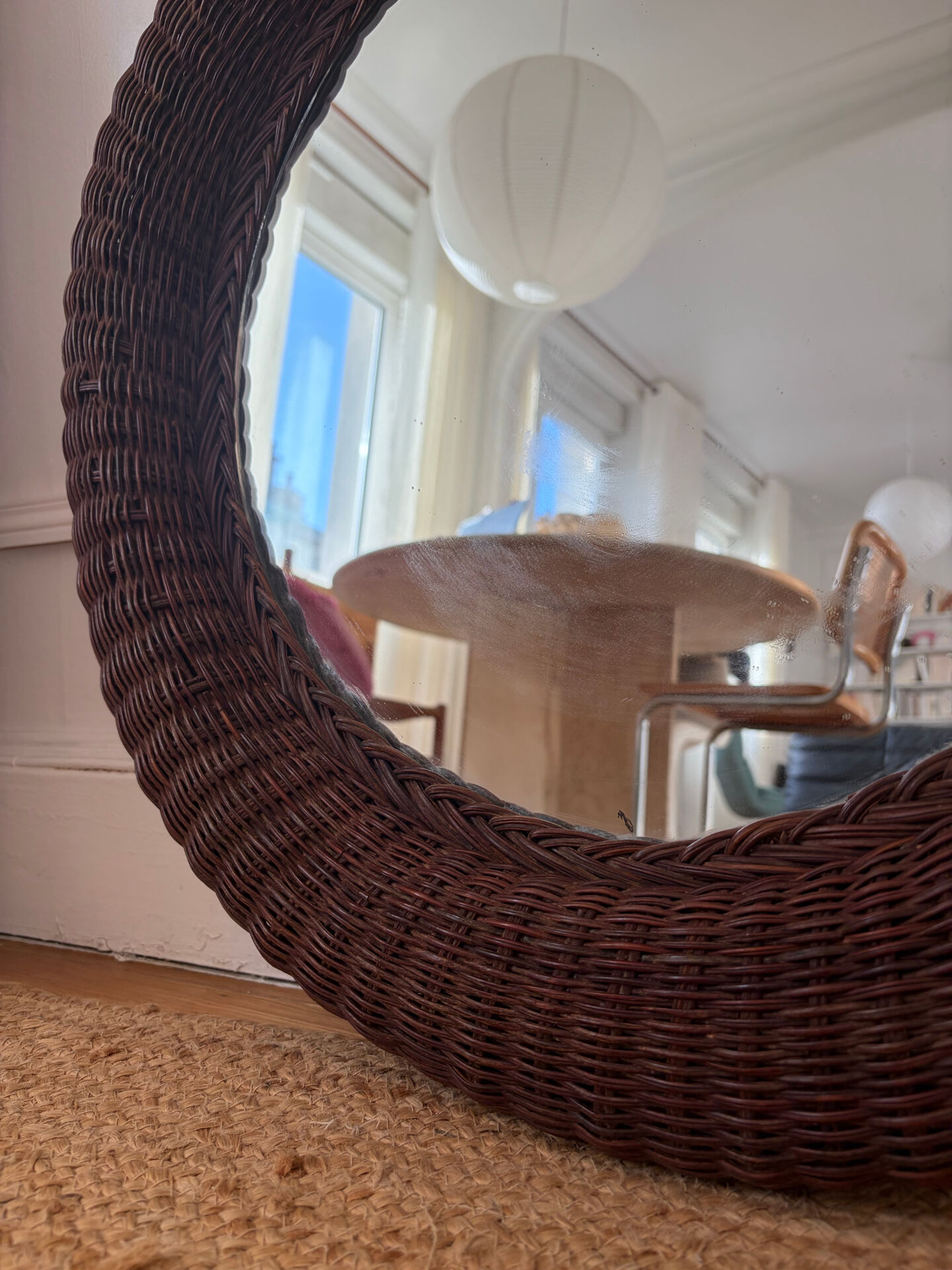 Mid-century wicker and rattan mirror