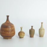 Small Mid-Century Scandinavian Modern Collectible Brown Stoneware Vases by Gunnar Borg, Set of 4