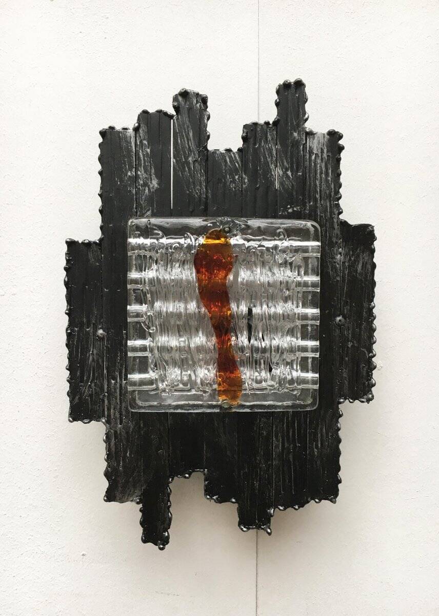 Vintage Italian brutalist wall light in wrought iron by Albano Poli for Poliarte, set of 2.