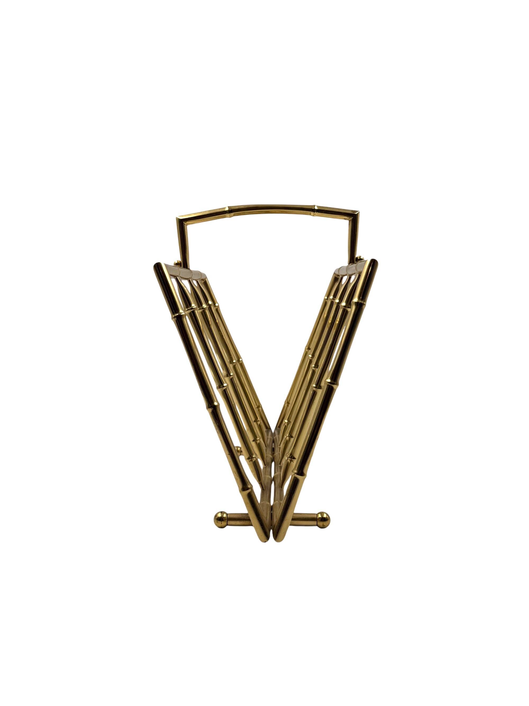 Hollywood regency bamboo-effect brass magazine rack, Montagnani, Italy 1970