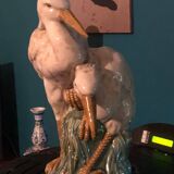 Large polychrome earthenware couple of egrets
