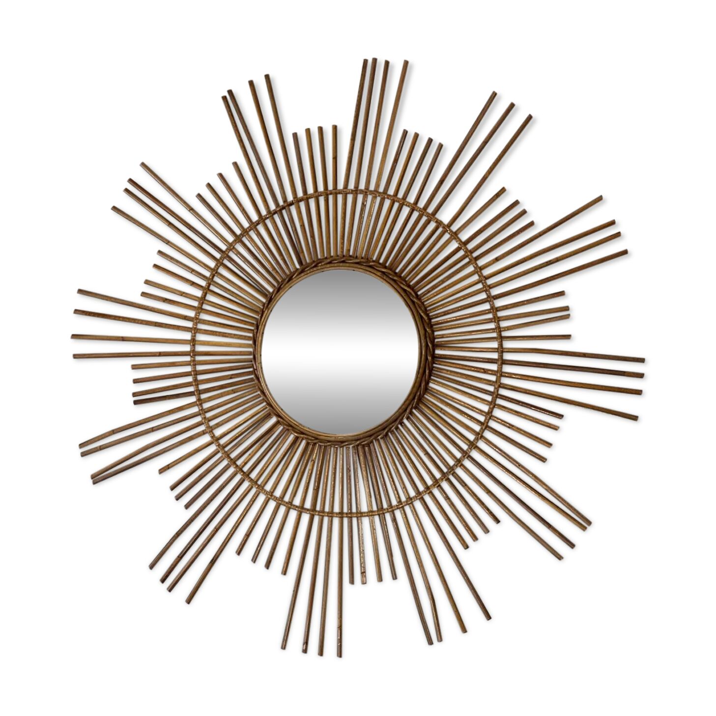 Large sun mirror in rattan