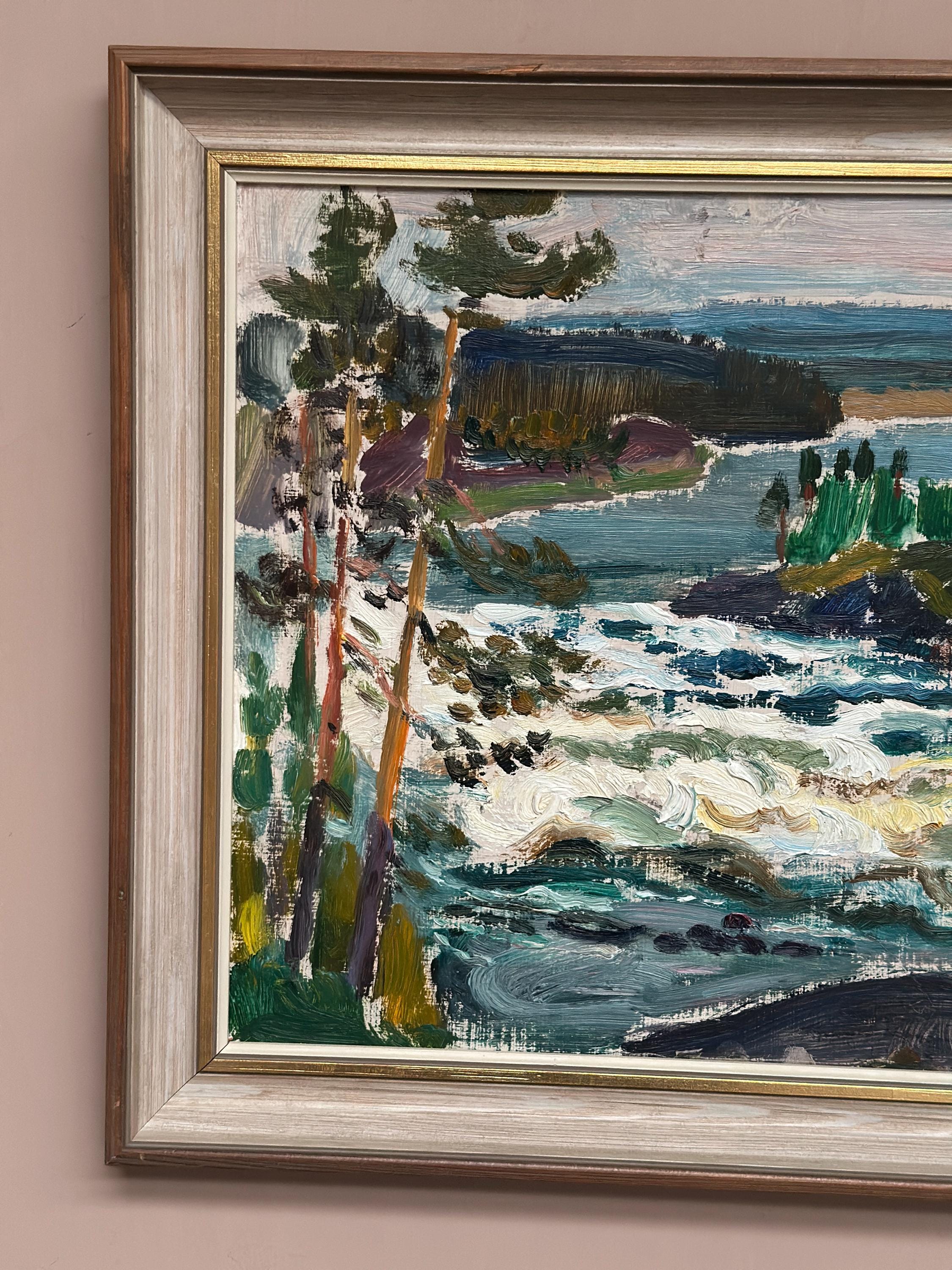 Original Swedish Oil On Panel – “Forsande Vatten” By Paul Sahlin