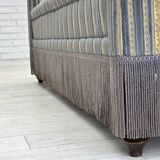 1960s, Danish 3-seater sofa, blue/beige furniture velour, beech wood legs.
