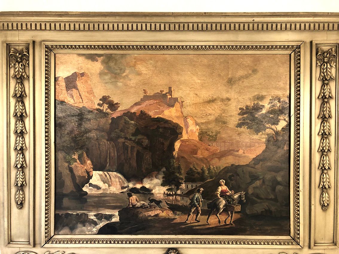 Louis XVI style trumeau in 19th century lacquered wood 196x172cm