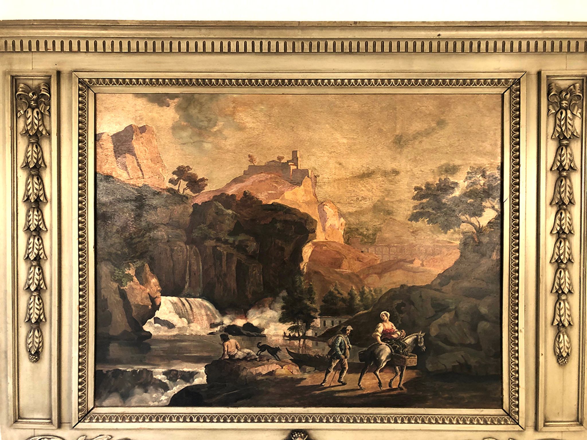 Louis XVI style trumeau in 19th century lacquered wood 196x172cm