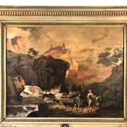 Louis XVI style trumeau in 19th century lacquered wood 196x172cm