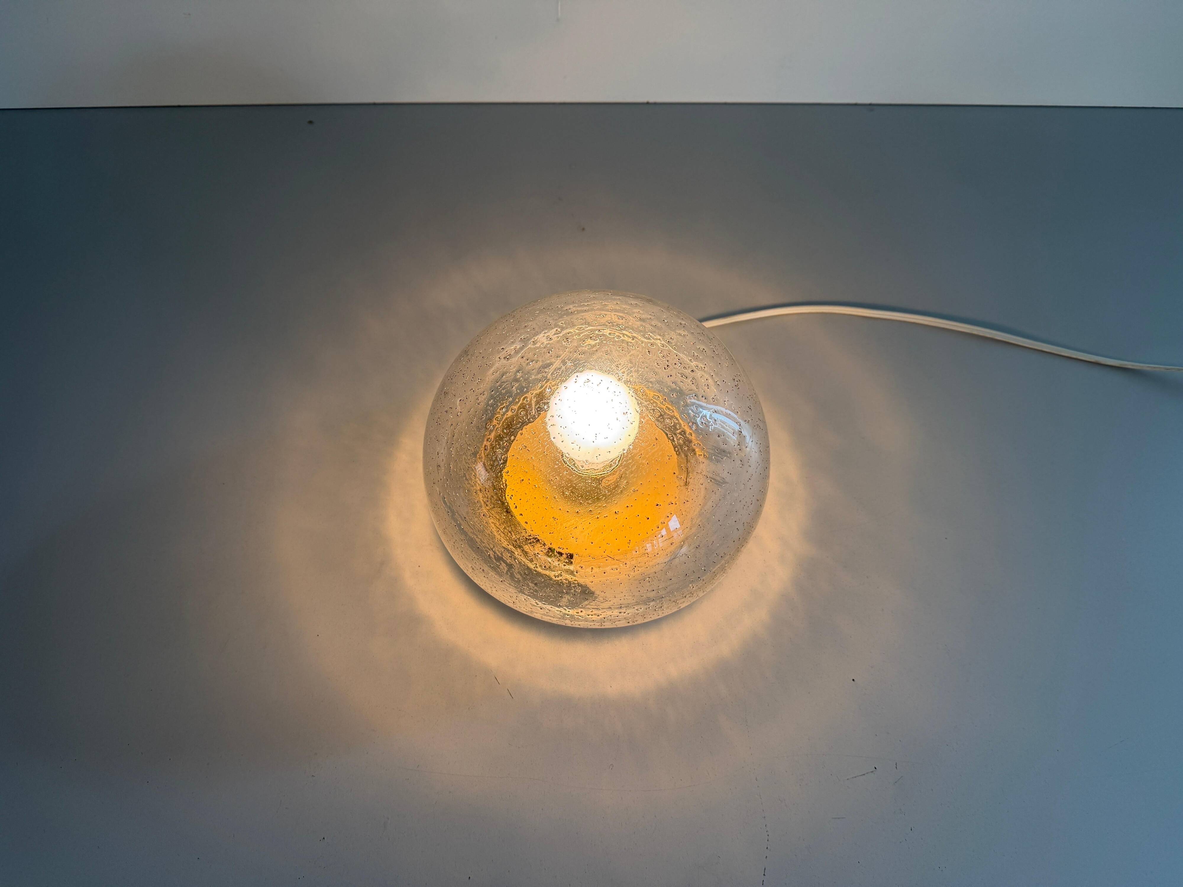 Flush glass shade with bubble texture and brass base by Hillebrand, 1960s, Germany.