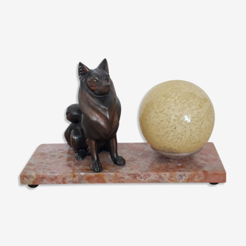 Old Lamp Art Deco - Dog regulates on marble base - Globe glass of Clichy - 1940