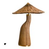 Lampe de table en rotin en forme de champignon structurel moderne du milieu du siècle