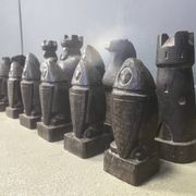 Large hand crafted wooden chess figure set, 1960s