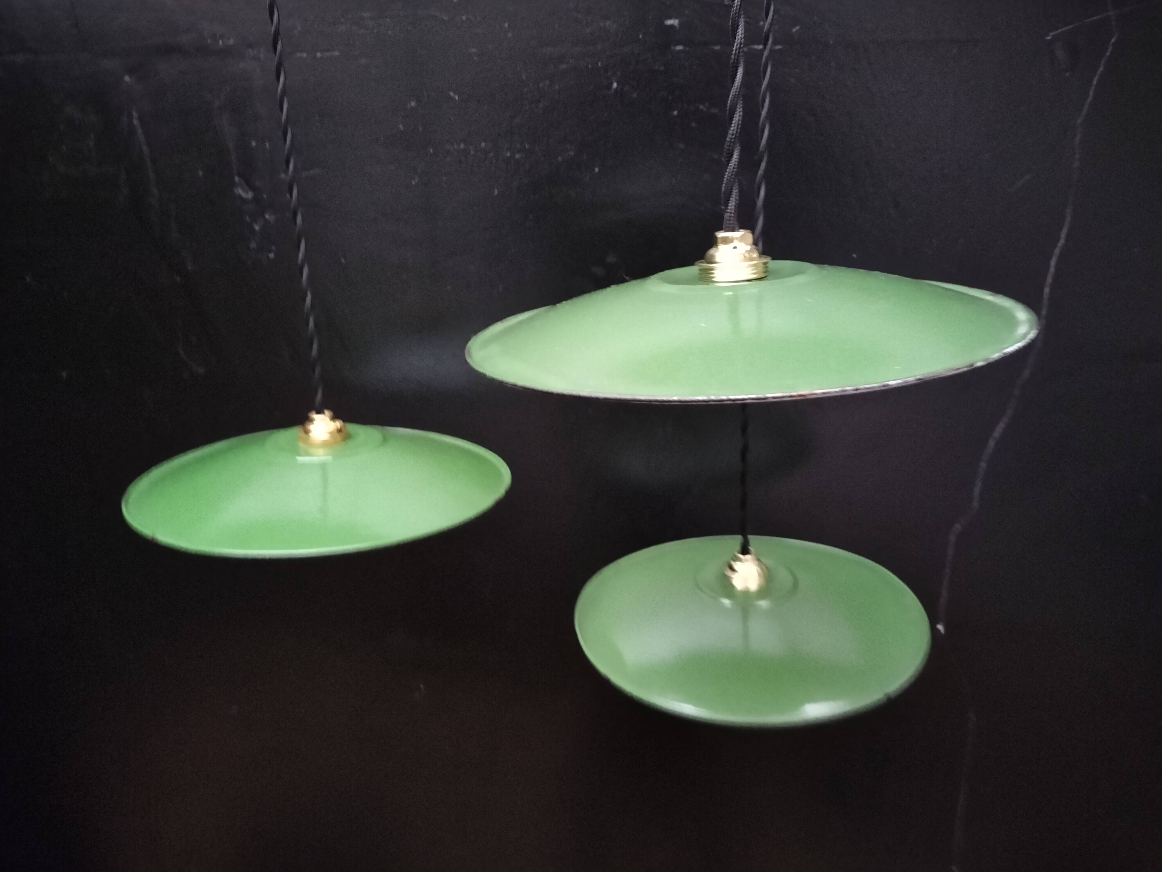 Enameled sheet metal pendant lights