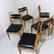 Set of 6 dining chairs in beech & black leather 1960’s